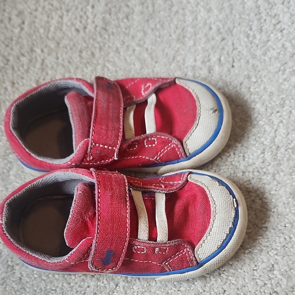 See Kai Run Red and White Sneakers with Velcro Straps